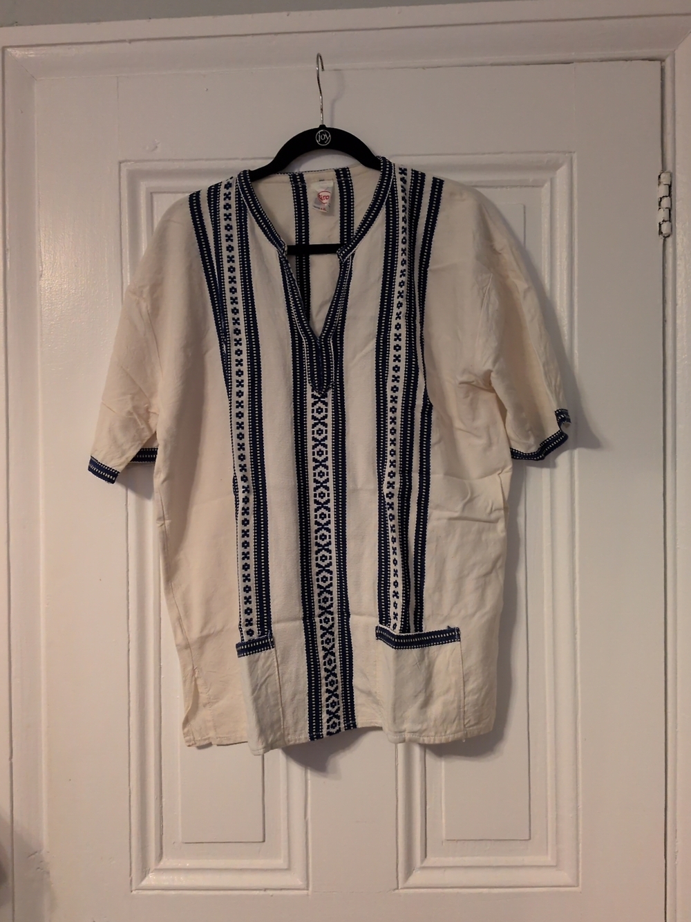 Cream Shirt with Navy Blue Embroidery